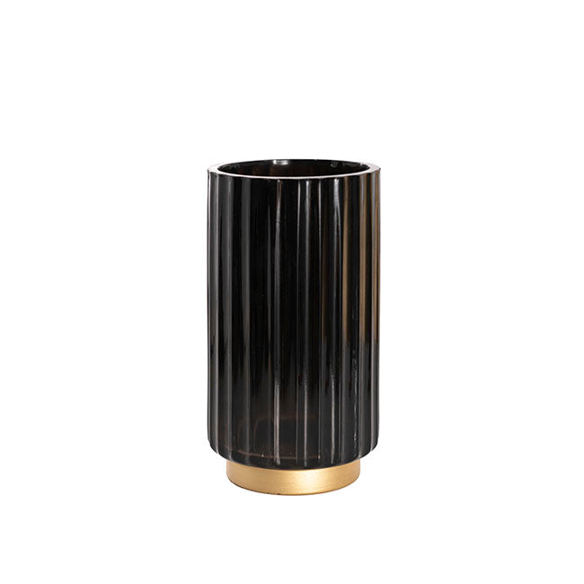 Black and gold ribbed vase 20cm glass modern vase