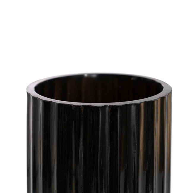 Black and gold ribbed vase 20cm glass modern vase