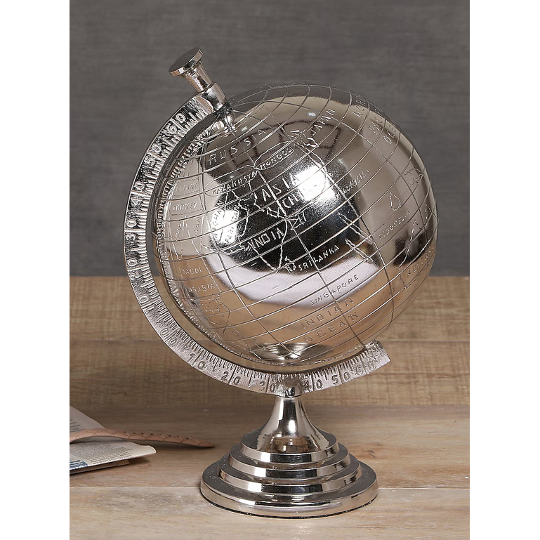 Decorative large silver world globe | 50cm
