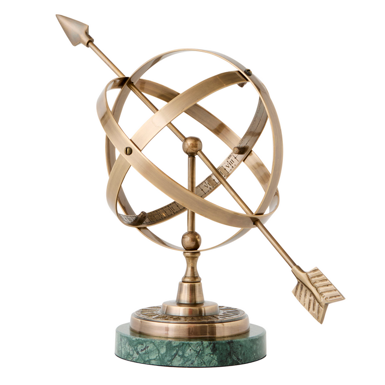 Sagittarius Armillary Green Marble & Brass Globe