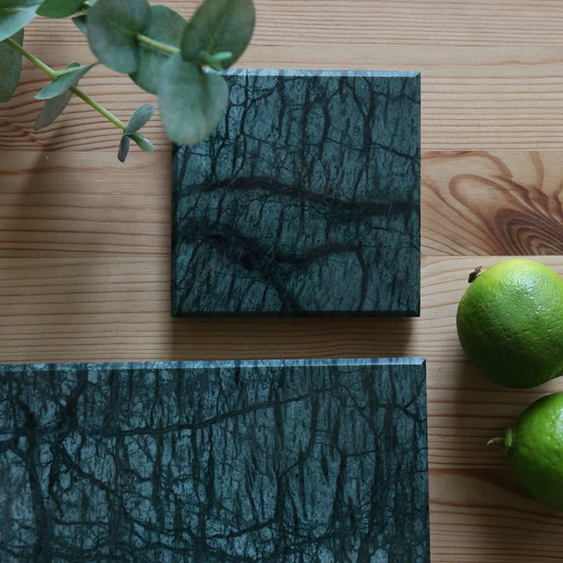 Polished Green Marble Square Shape Tea/drinks Coaster - Set of 4