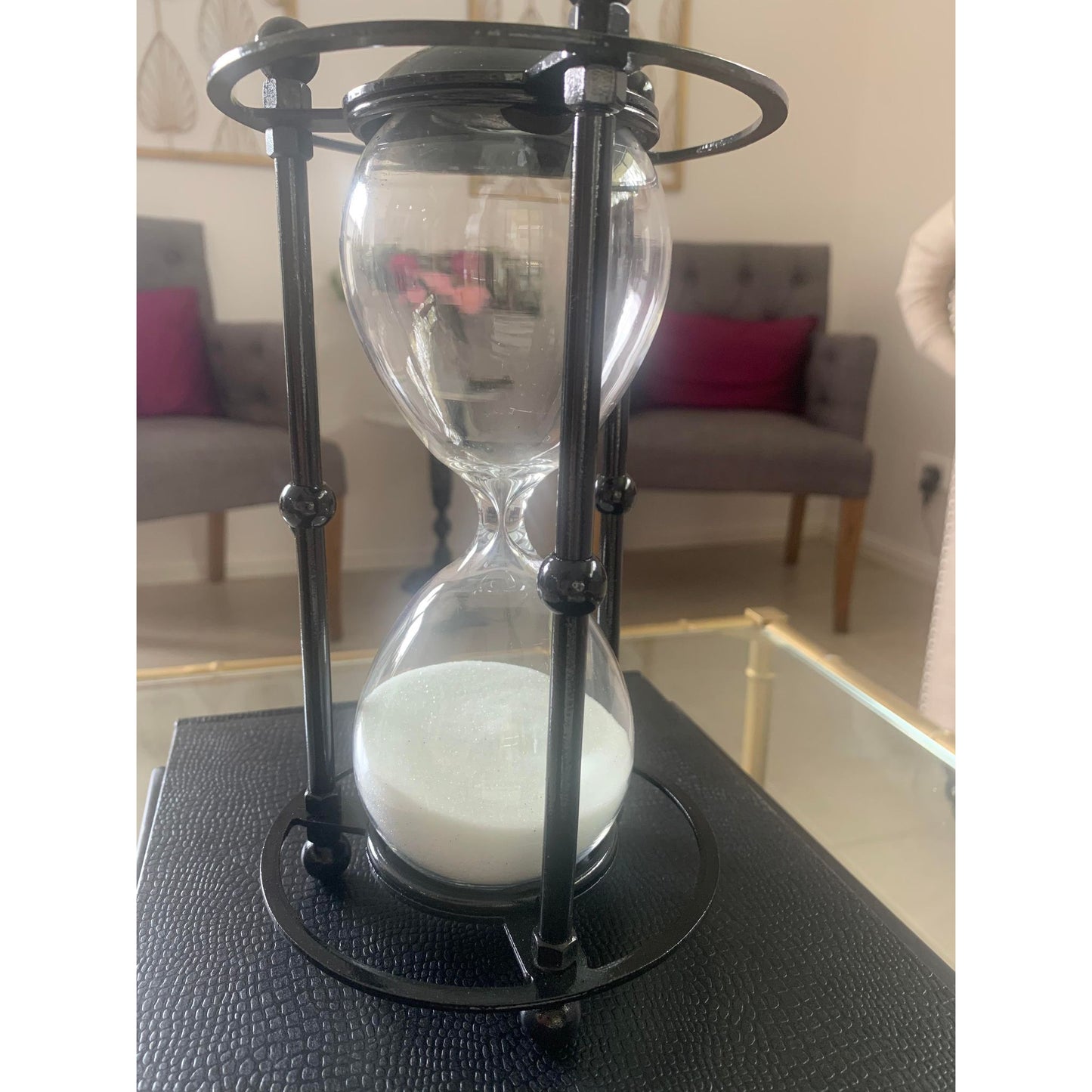 Time Is On My Side Hourglass 30 Minutes | Black Metal Hourglass With White Sand | Black Metal Hourglass | Haus Of Bazar | Sydney