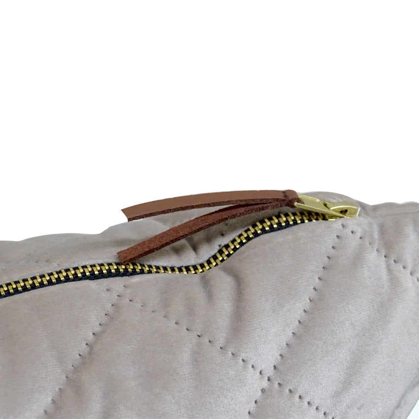 Trenton Cushion Taupe | Taupe Velvet Cushion | Velvet Cushion With Diamond Pattern | Trenton Cushion Zip Detail | Haus Of Bazar | Sydney