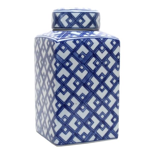 Blue And White Lattice Square Ceramic Jar | Blue And White Ceramic Square Jar | Blue And White Lattice Jar | Haus Of Bazar | Sydney