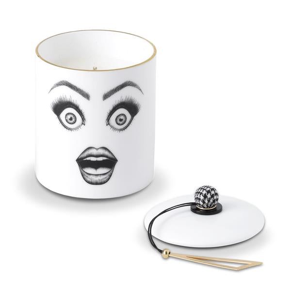 The Performer Scented Candle | Scented Candle In Fine Bone China Container | Scented Candle With Womans Face | White Fine Bone China Scented Candle | Performer Candle With Lid Off | Haus Of Bazar | Sydney