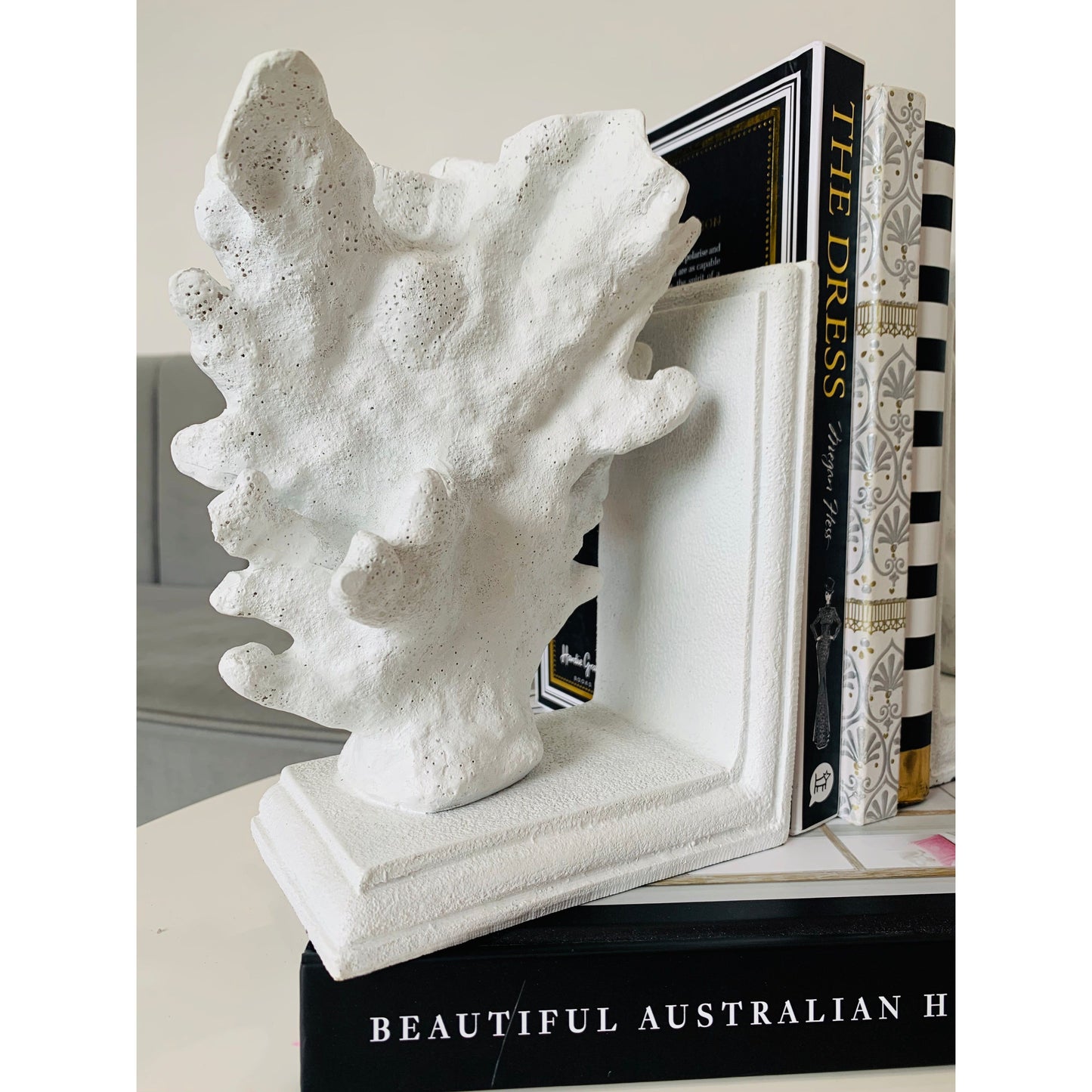 Society Home Coral Bookends Set/2 White | White Coral Bookends | Coral Bookends Styled with Books | Haus Of Bazar | Sydney