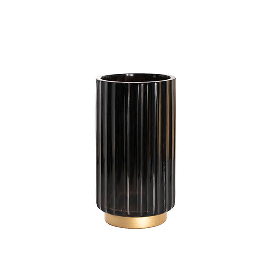 Black and gold ribbed  vase 20cm glass modern vase