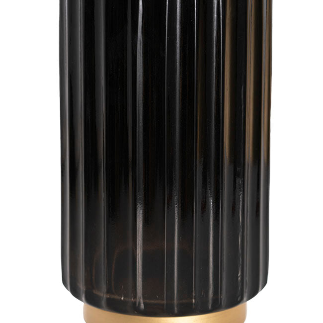 Black and gold ribbed  vase 20cm glass modern vase