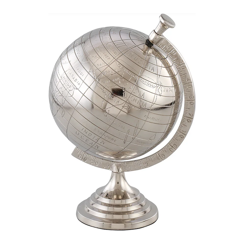Decorative large silver world globe | 50cm