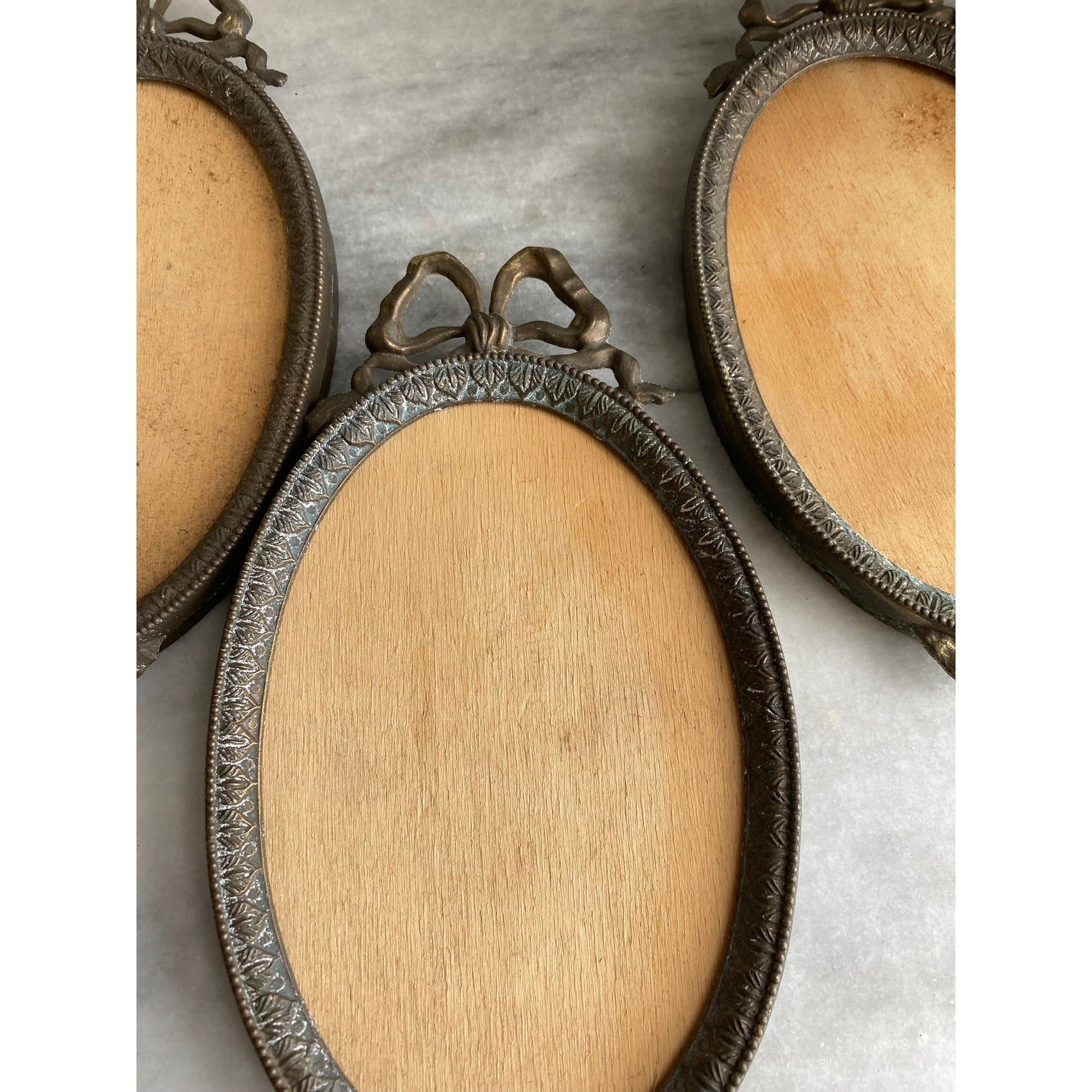 Set of 3 vintage Italian  Brass frames wooden back with bows | Haus of Bazar vintage | sydney 