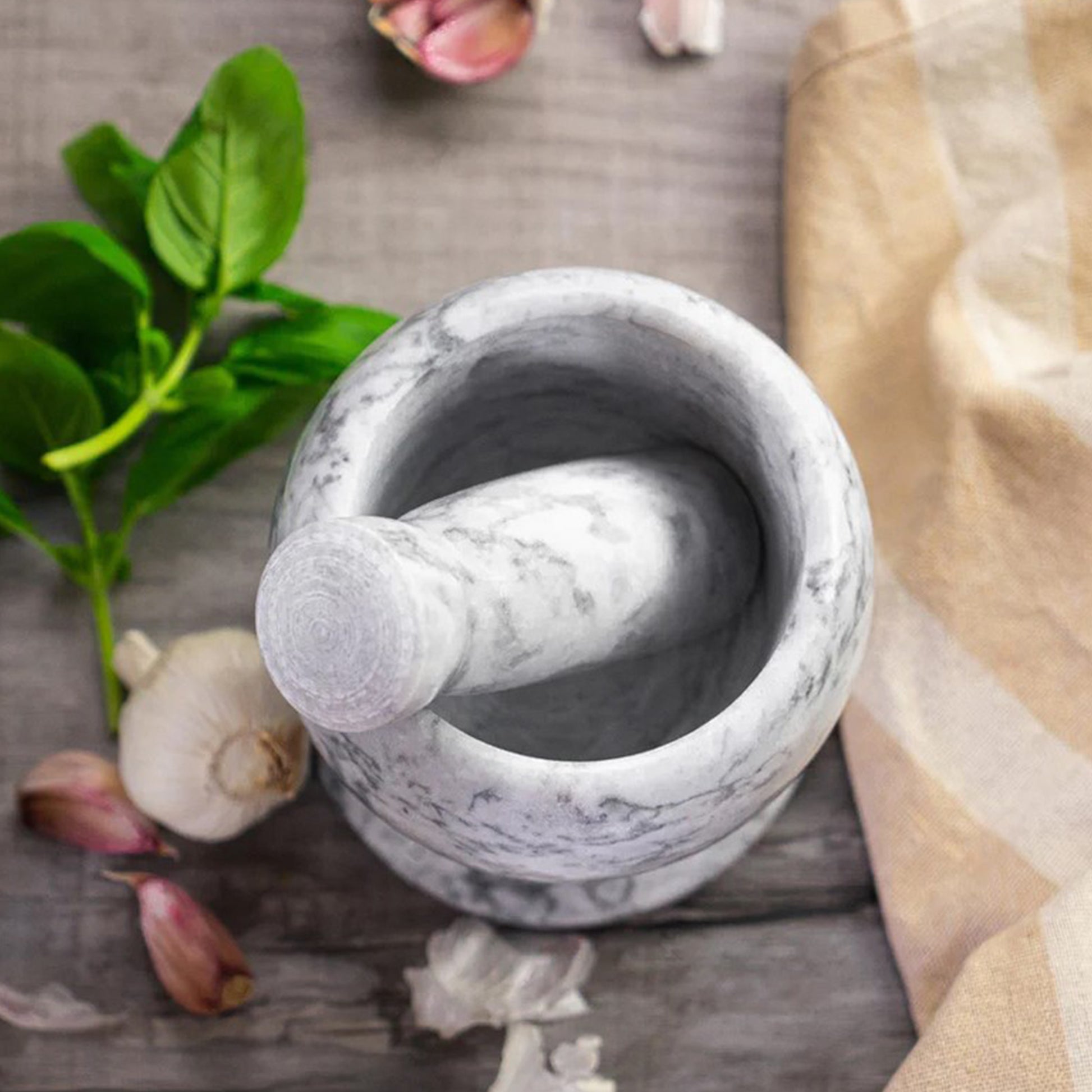 Grey and white marble Pestle & Mortar | Haus of bazar | Sydney