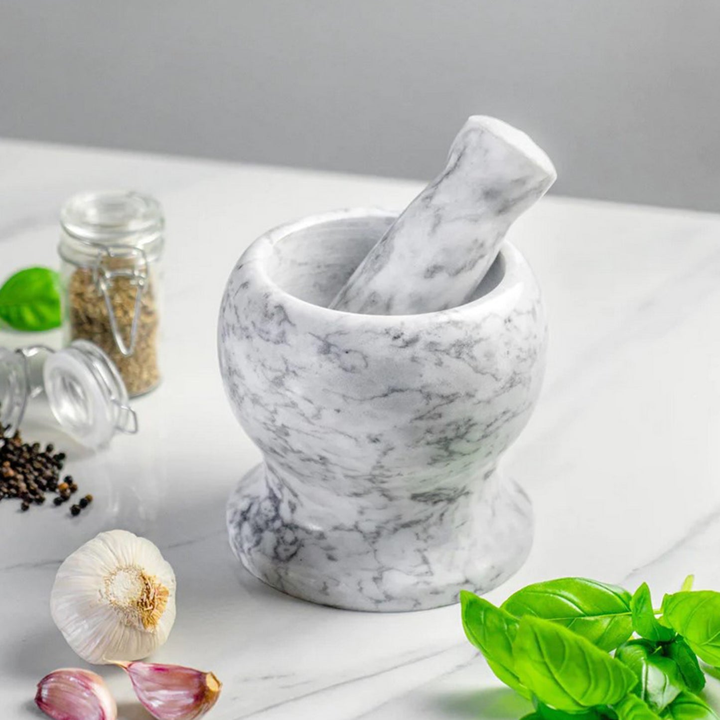 Grey and white marble Pestle & Mortar | Haus of bazar | Sydney