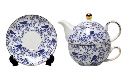 Blue And White Bird Tea Set For One