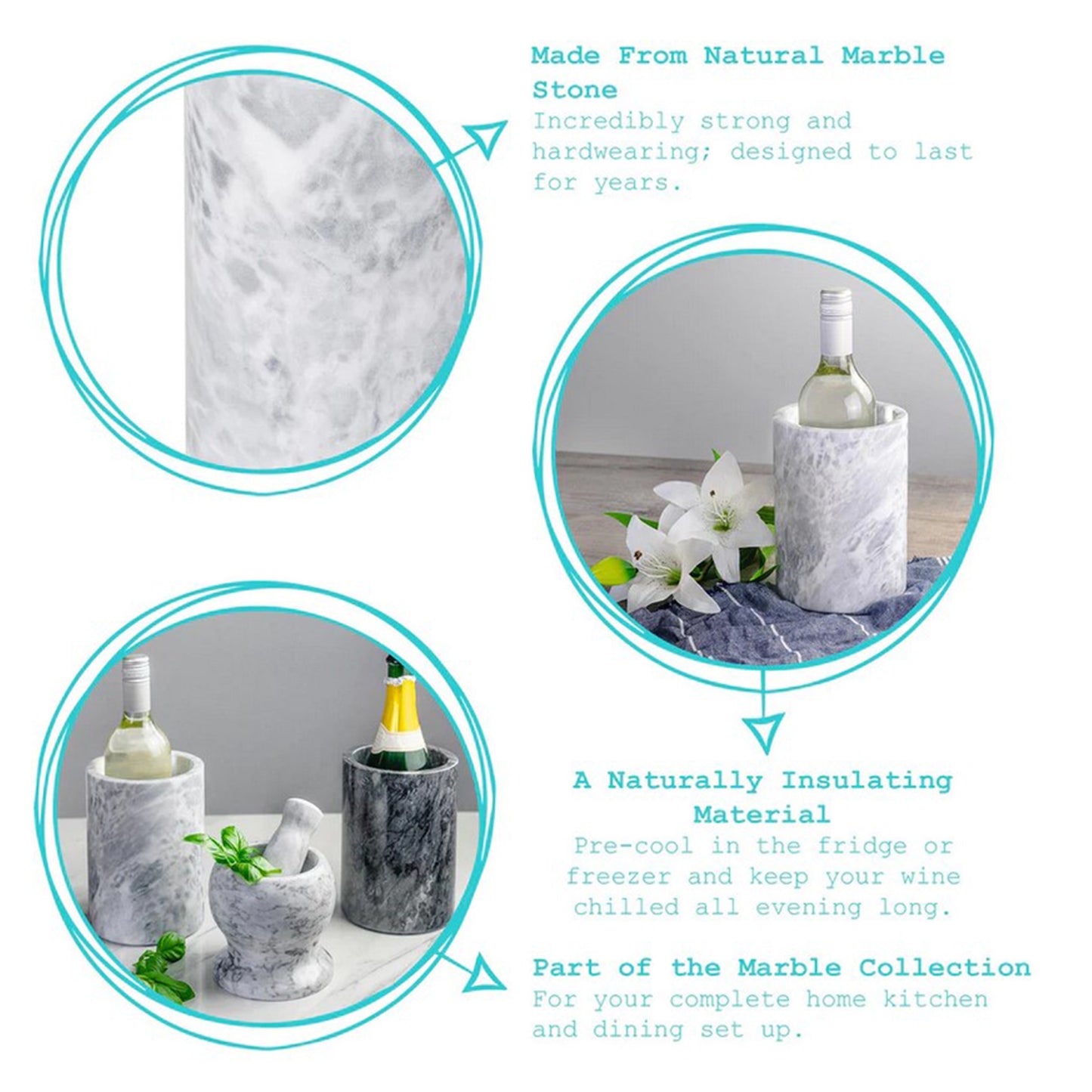 White and Grey Marble wine bottle chiller/ Marble Vase |  Haus of Bazar | Sydney 