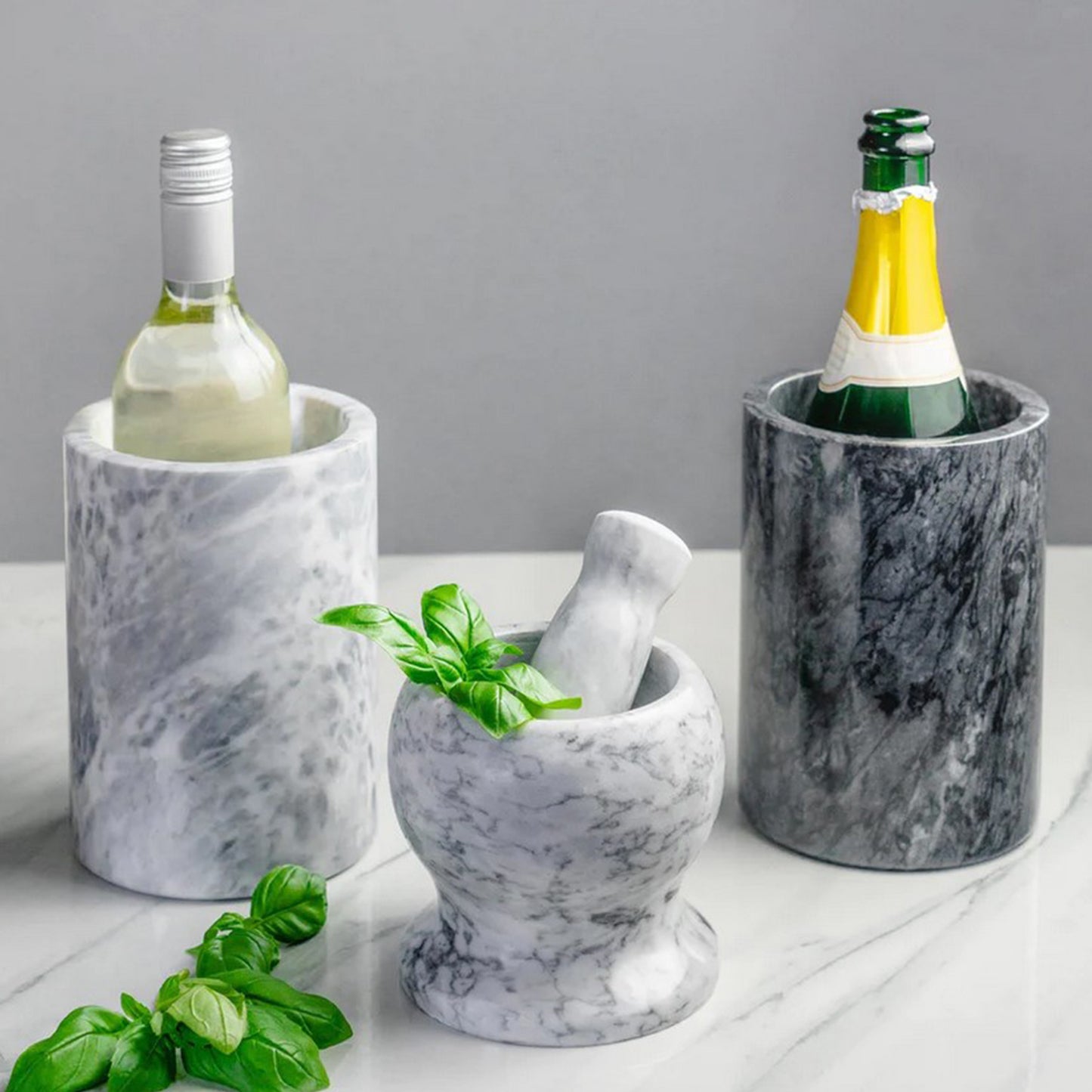        White and Grey Marble wine bottle chiller/ Marble Vase |  Haus of Bazar | Sydney 