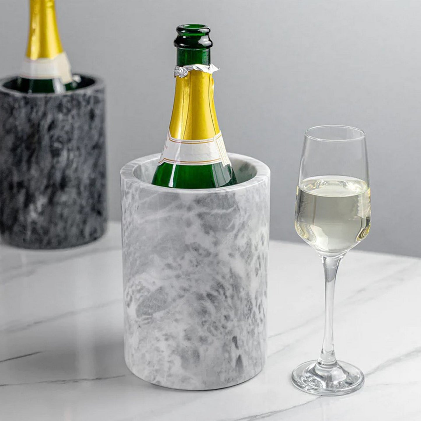 White and Grey Marble wine bottle chiller/ Marble Vase |  Haus of Bazar | Sydney 