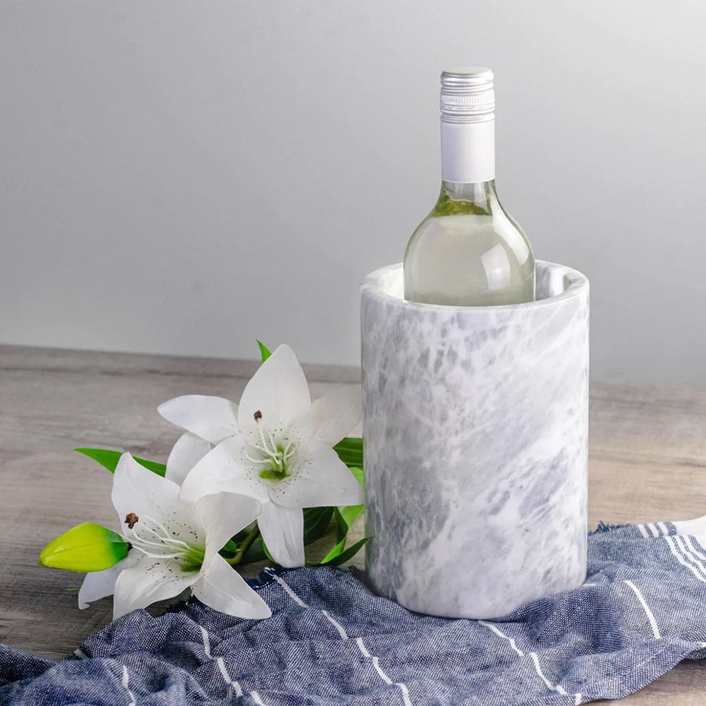 White and Grey Marble wine bottle chiller/ Marble Vase |  Haus of Bazar | Sydney 