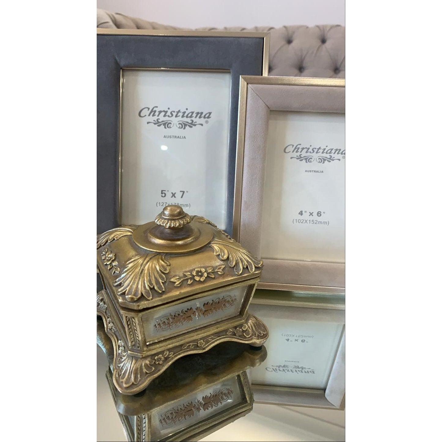 Gold And Velvet Beige Photo Frame | Beige Velvet And Gold Photo Frame | Beige And Gold Photo Frame | Luxury Photo Frame | Haus Of Bazar | Sydney
