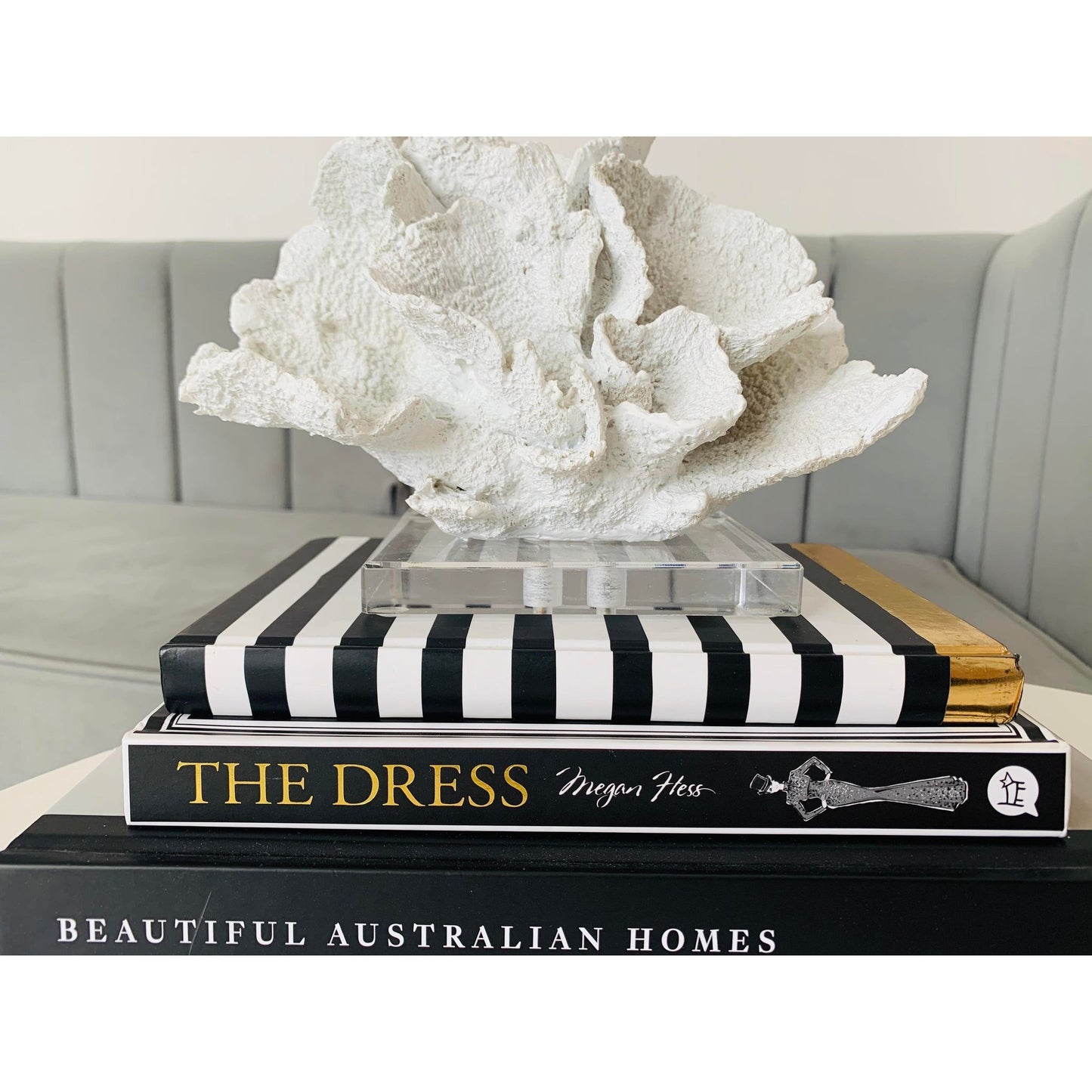 Society Home Coral Sculpture White | White Coral Sculpture | White Coastal Sculpture | White Coral Sculpture Styled With Books  | Haus Of Bazar | Sydney