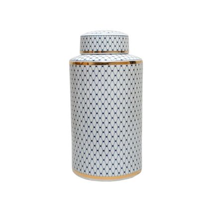 Hamptons Glam Blue/White/Gold Ceramic Ginger Jar | Ceramic Jar with Gold | Blue and White Ceramic Jar | Haus Of Bazar | Sydney