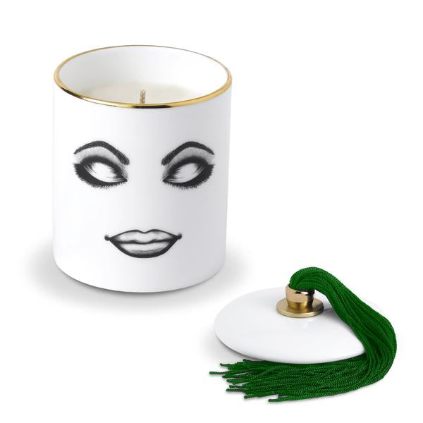 The Ponderer Scented Candle | White Fine Bone China Scented Candle | White Fine Bone China Candle With Gold Detail | White Fine Bone China Candle With Womans Face | The Ponderer Candle With Lid Off  | Haus Of Bazar | Sydney