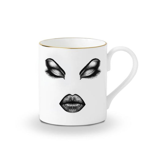 The Prima Donna Coffee Cup | White Fine China Coffee Cup With Gold Detailing | White Fine China Coffee Cup With Womans Face | Black And White Coffee Mug | Haus Of Bazar | Sydney