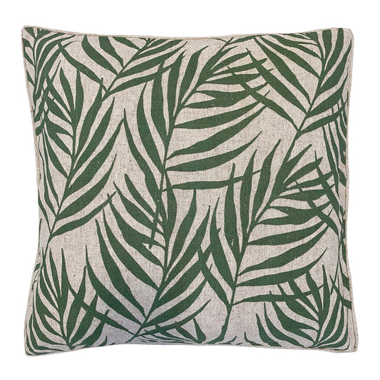 Zaab Homewares Summerville Feather Filled Cushion | Velvet Cushion With Leaf Pattern Green And Cream | Square Velvet Cushion | Green Leaf Velvet Cushion | Haus Of Bazar | Sydney