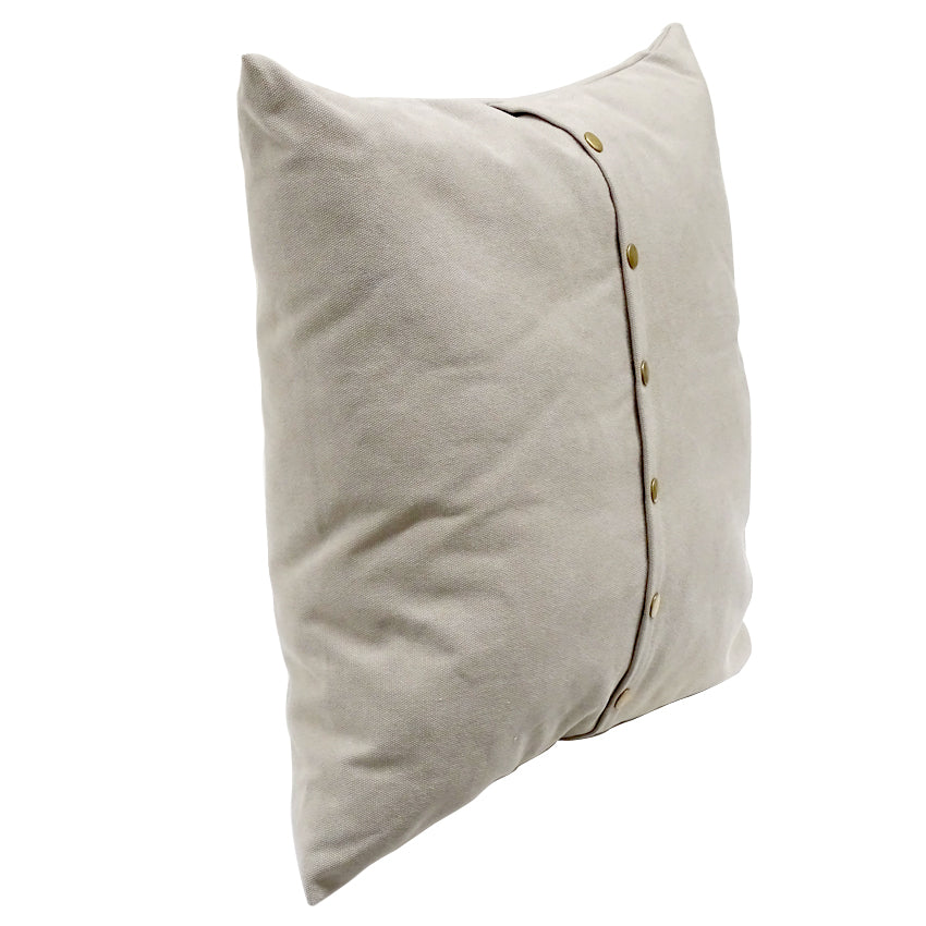 Franklin Cushion | Grey Cotton Cushion With Brass Buttons | Grey Cushion| Grey Cushion Side View | Haus Of Bazar | Sydney