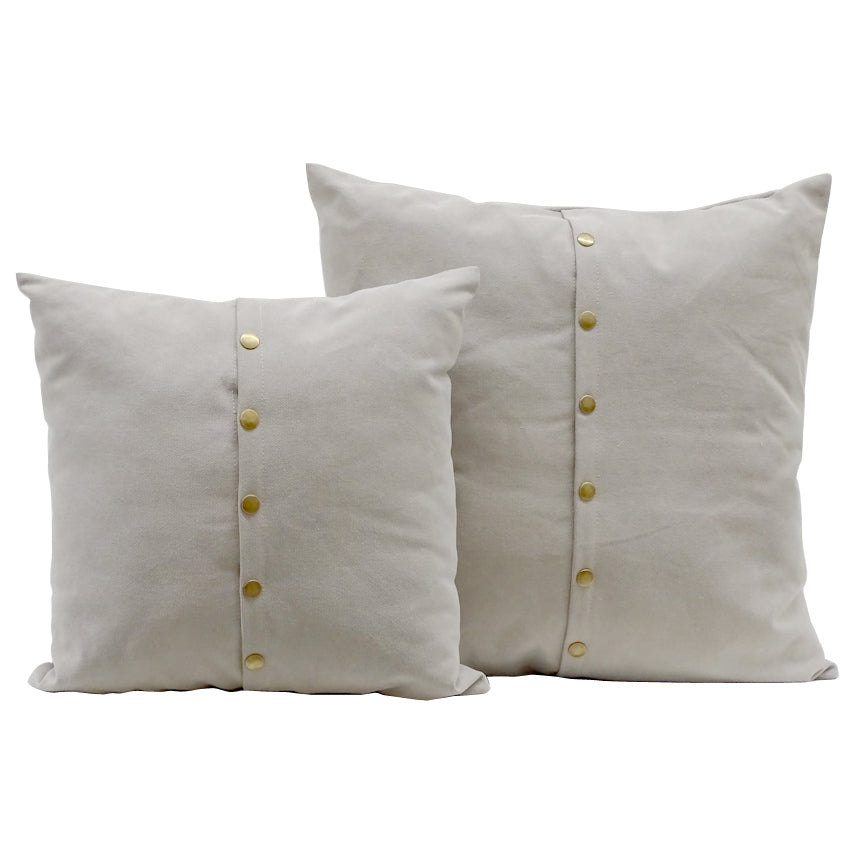 Franklin Cushion | Grey Cotton Cushion With Brass Buttons | Grey Cushion | Grey Cushion 2 Sizes | Haus Of Bazar | Sydney