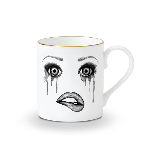 The Poet Coffee Cup | White Fine China Coffee Mug With Womans Face | White Fine China Coffee Mug With Gold Detail | White Fine China Coffee Cup With Sad Womans Face | Haus Of Bazar | Sydney