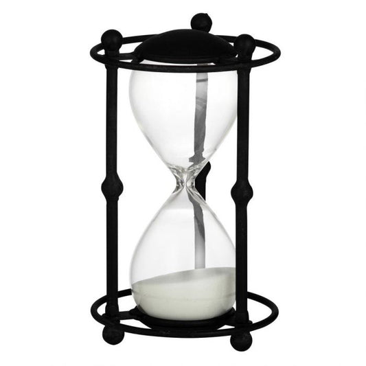Time Is On My Side Hourglass 30 Minutes | Black Metal Hourglass With White Sand | Black Metal Hourglass | Haus Of Bazar | Sydney