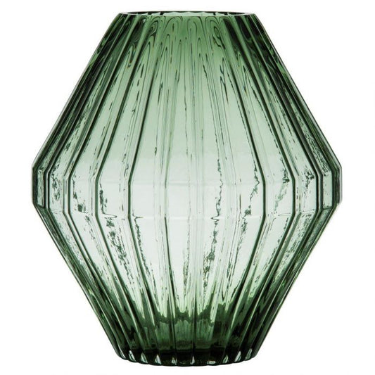 Amalfi Zaira Glass Ribbed Vase Sage Green | Sage Green Ribbed Glass Vase | Textured Green Glass Vase | Haus Of Bazar | Sydney